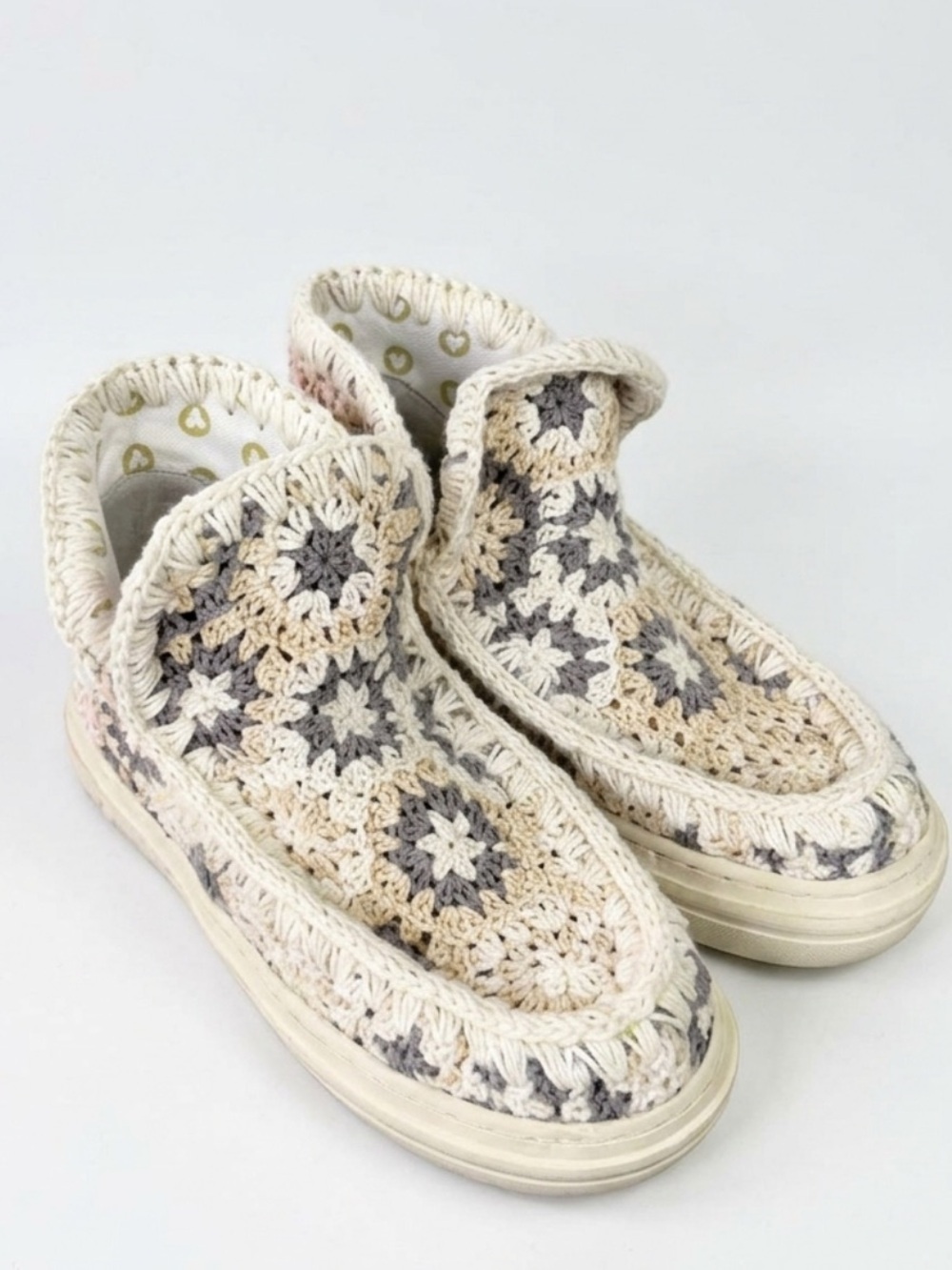 MOU bold crochet knit neutrals Eskimo sneaker boot shoe size EU 36/US 5 new